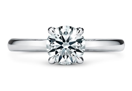 A platinum solitaire engagement ring from Hearts On Fire.