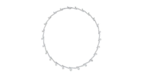 a white gold choker necklace with diamond details